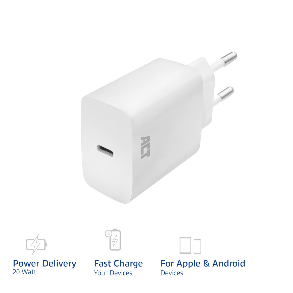 ACT USB-C Lader, 1-poort, 20W, Power Delivery, wit